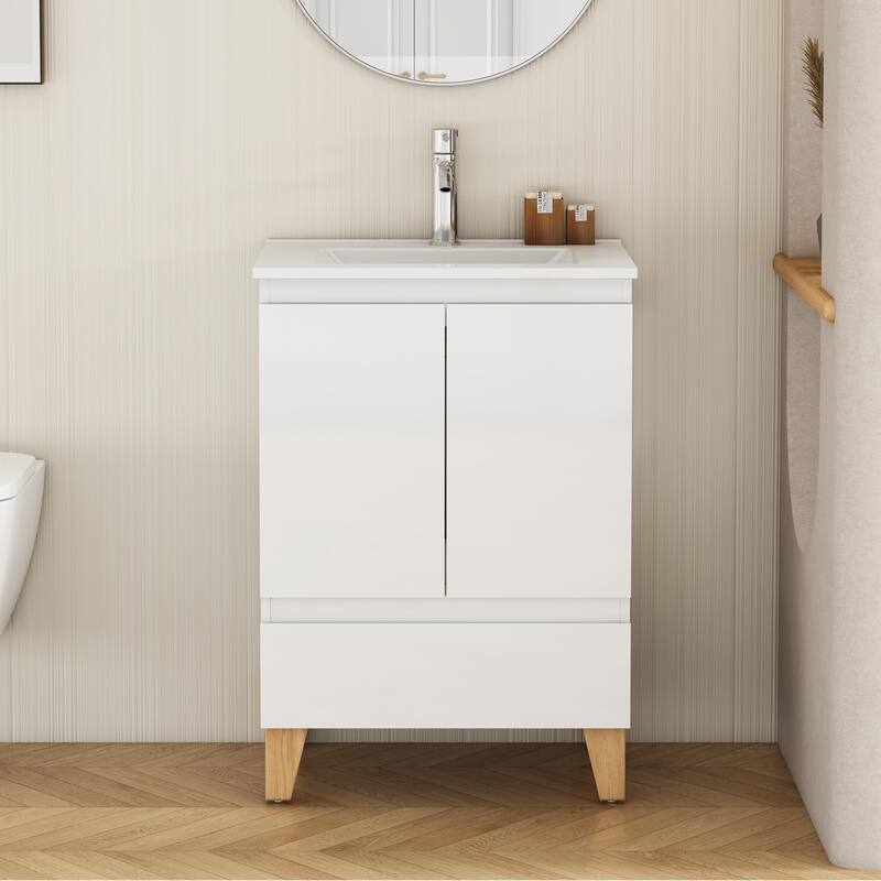 24" Bathroom Vanity with Sink, Wall-Mounted Floating Plywood Bathroom Storage Cabinet with Drawers