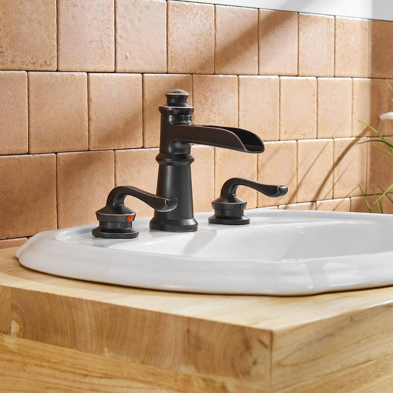 Waterfall 3 Holes Two Handle Bathroom Sink Faucet with Drain Assembly