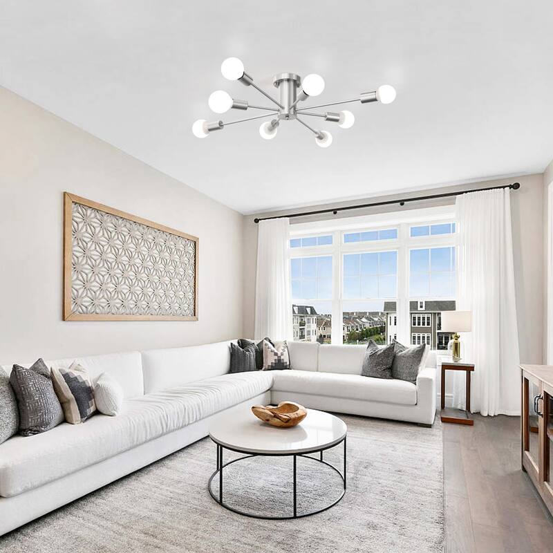 8-Light Modern Semi Flush Mount Sputnik Ceiling Light for Kitchen Bedroom Dining Room