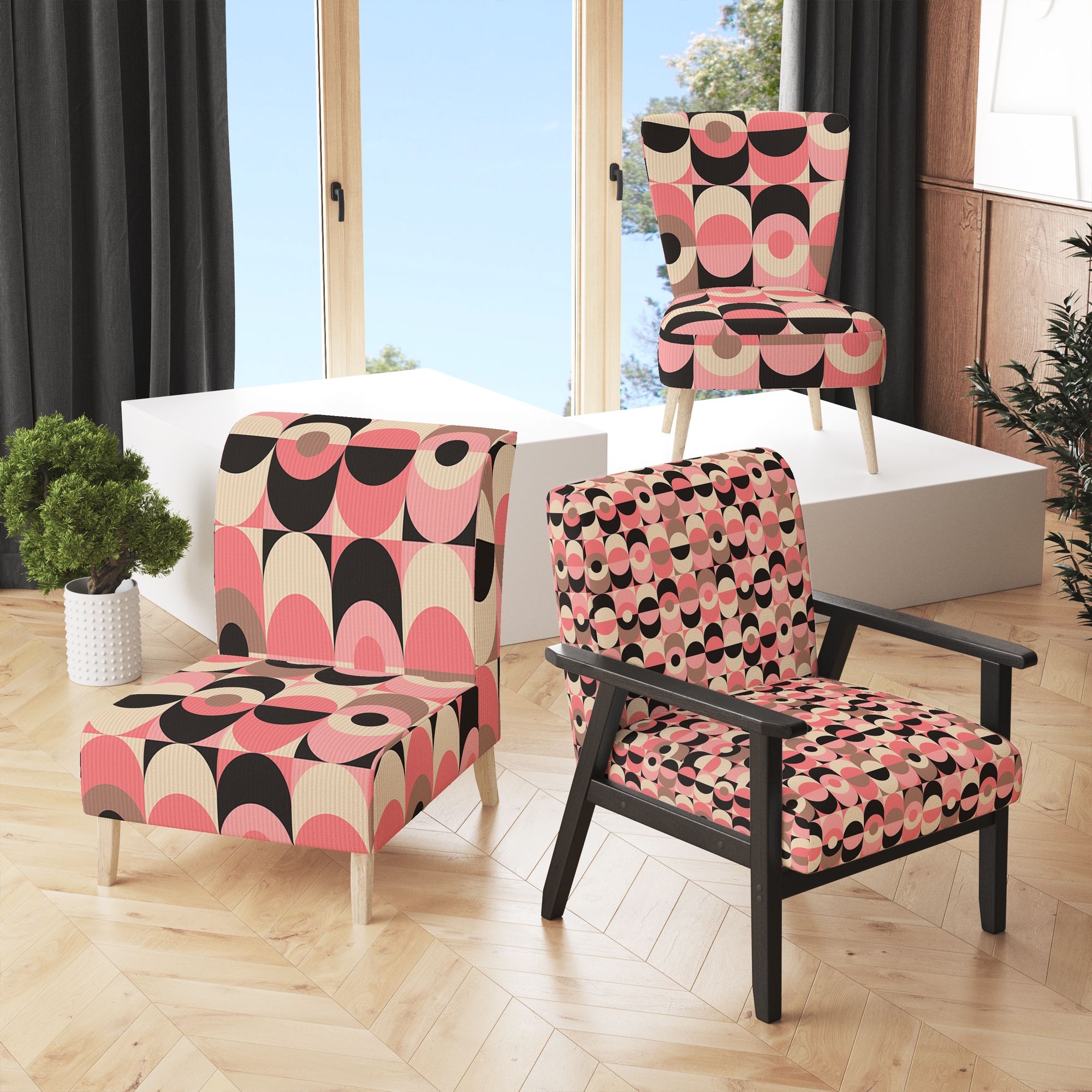 Designart Retro Geometric Design XI Upholstered Mid Century Accent Chair Arm Chair On Sale Bed Bath Beyond 30360435