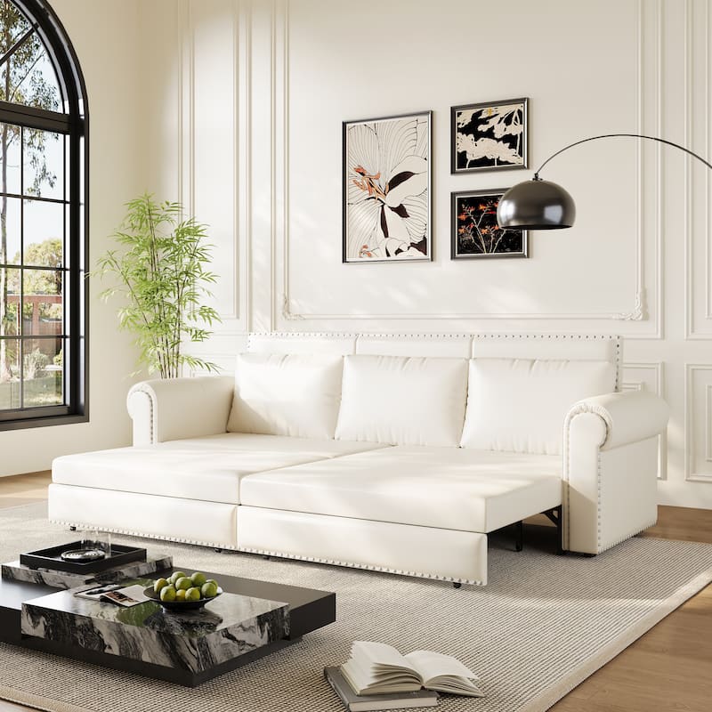 Homy Casa Faux Leather Pull-Out Sofa Bed, 2-in-1 Convert Sleeper Couch