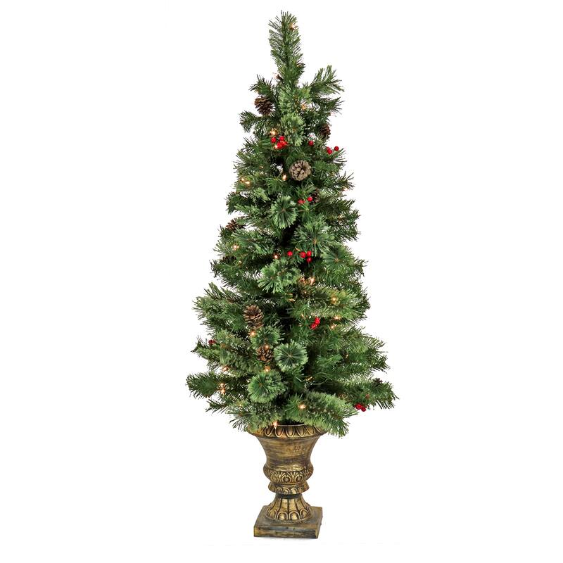 National Tree Company 4.5 ft. Cone & Berry Entrance Tree with Clear Lights - 4.5 Foot