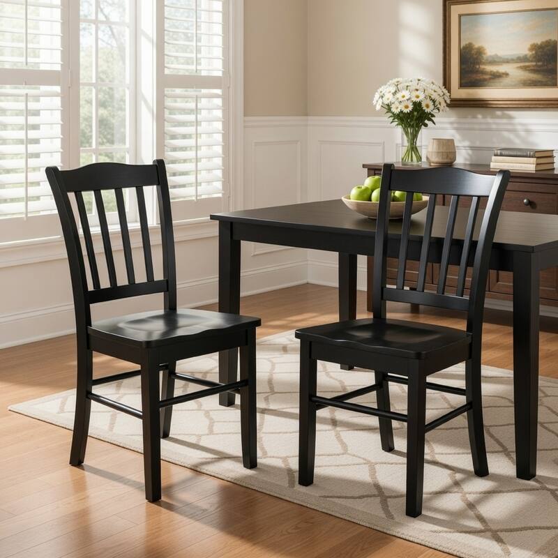 Nova 18 Inch Dining Side Chair Set of 2, Slatted Backrests, Jet Black Wood