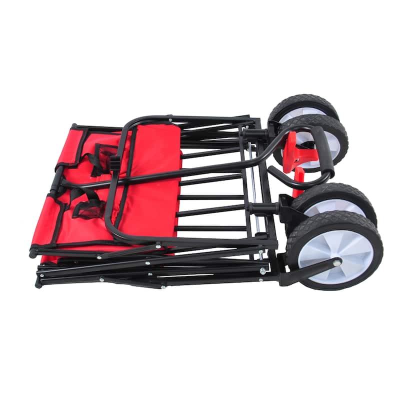 Folding Wagon Garden Shopping Beach Cart with Adjustable Handle