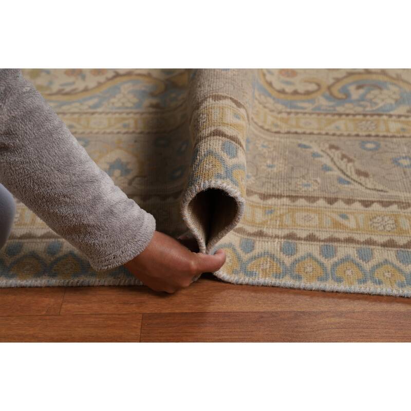 Geometric Tabriz Persian Area Rug Handmade Grey Wool Carpet - 9'3"x 12'4"
