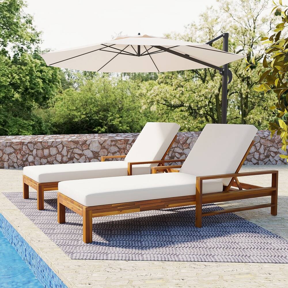 Wood Adjustable Backrest Outdoor Lounge Chair, Suitable for Gardens, Terraces, and Poolside Areas