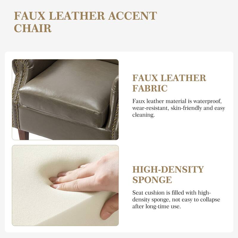 Giampiero Transitional Faux Leather Arm Chair with Nailhead Trim by HULALA HOME