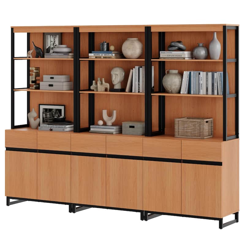 WAMPAT Modern 72" Tall Bookcase with Metal Base and Adjustable Shelves, Library Book Shelf with Storage Cabinet
