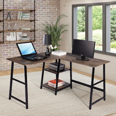 Homy Casa L-shaped Desk Computer Desk with Shelf