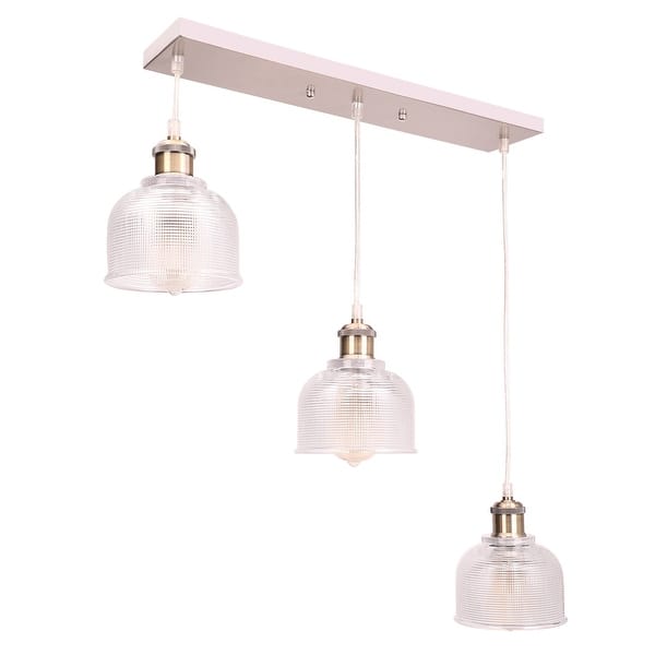 Co Z 3 Light Kitchen Island Linear Pendant With Textured Glass Shade Brushed Nickel On Sale Overstock 31415330