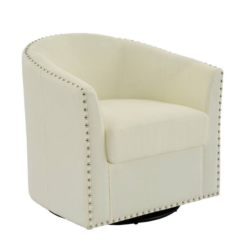 Modern Swivel Barrel Chair with Nailhead Trim