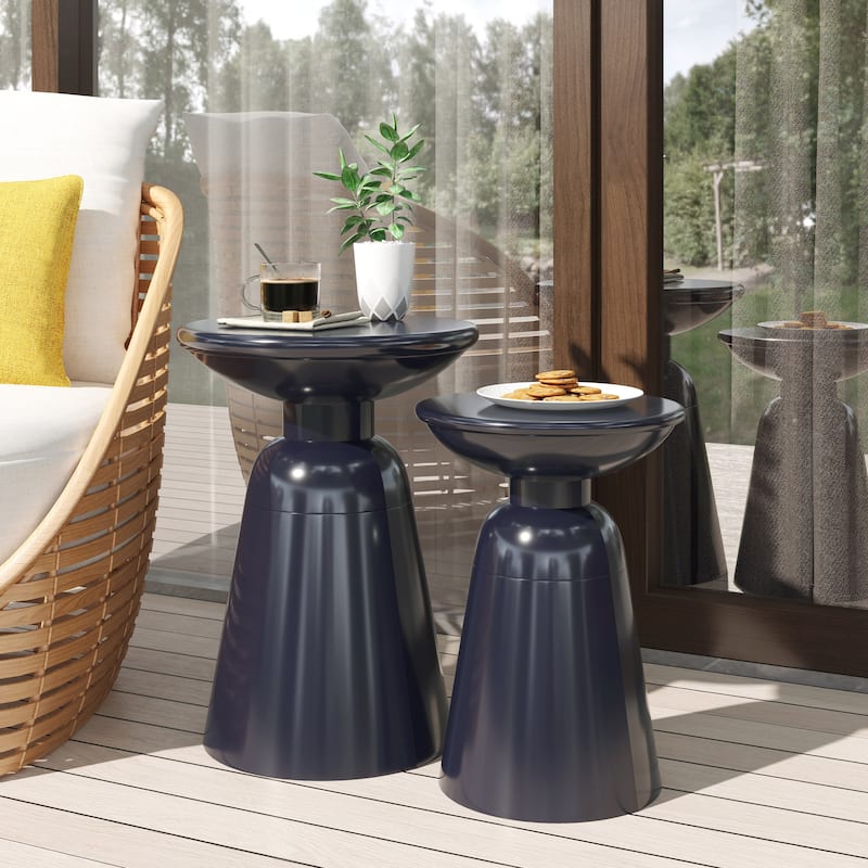 Pelon Outdoor Outdoor Metal Side Tables (Set of 2) by Christopher Knight Home - Navy Blue