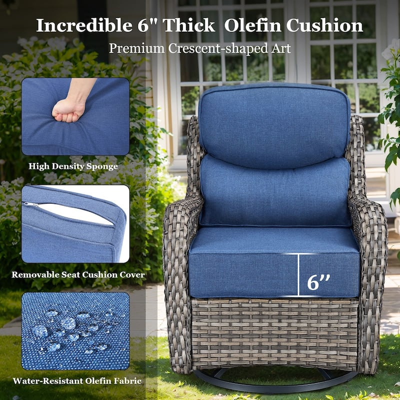 Outdoor Patio Sofa Swivel Chair with 6-Inch Thick Cushions Set