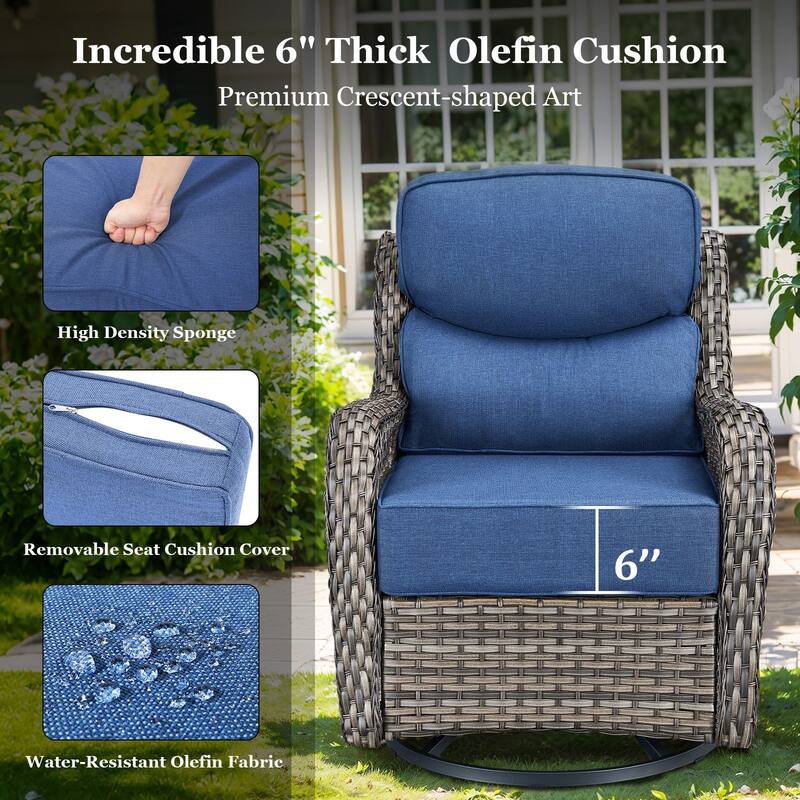 Pocassy 43" Fire Pit w/ Outdoor Sofa Swivel Chair Ottoman Set