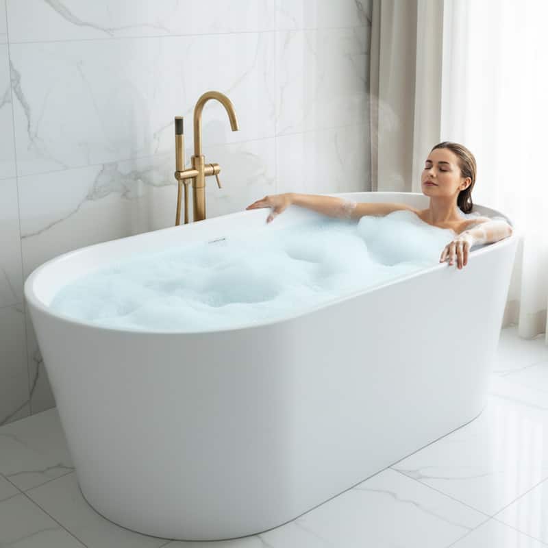 Jericho Series 67" Air Jetted Acrylic Freestanding Bathtub in Glossy White with Center Drain