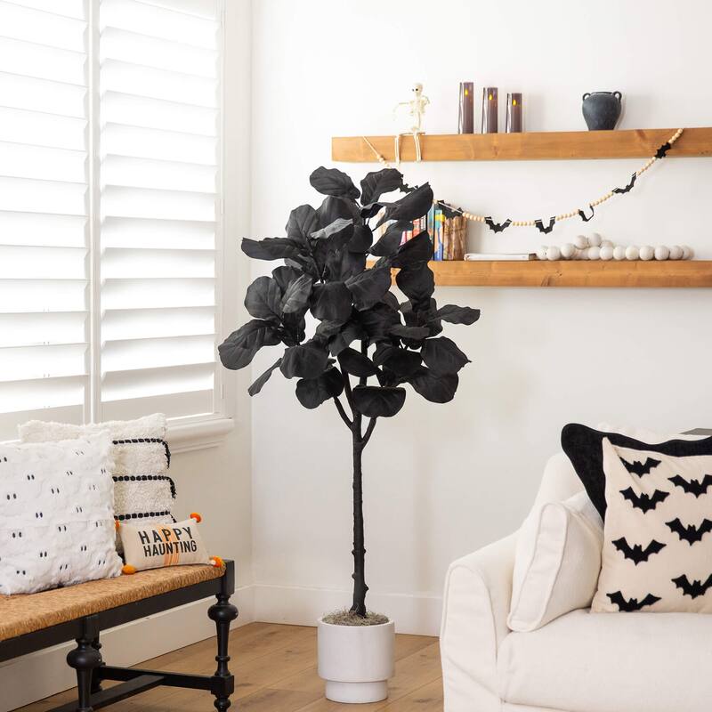 5-ft Artificial Halloween Black Fiddle Leaf Tree