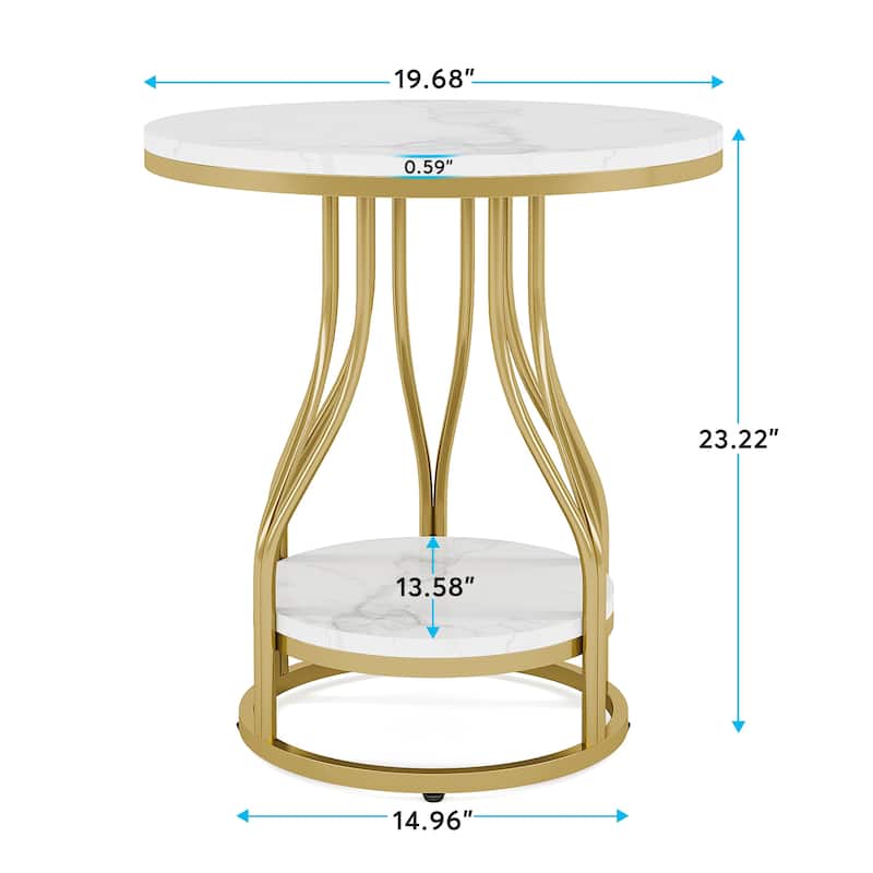 Round End Table, 2-Tier Side Tables, Modern Bedside Table, Small Chirside Tables for Couch Side