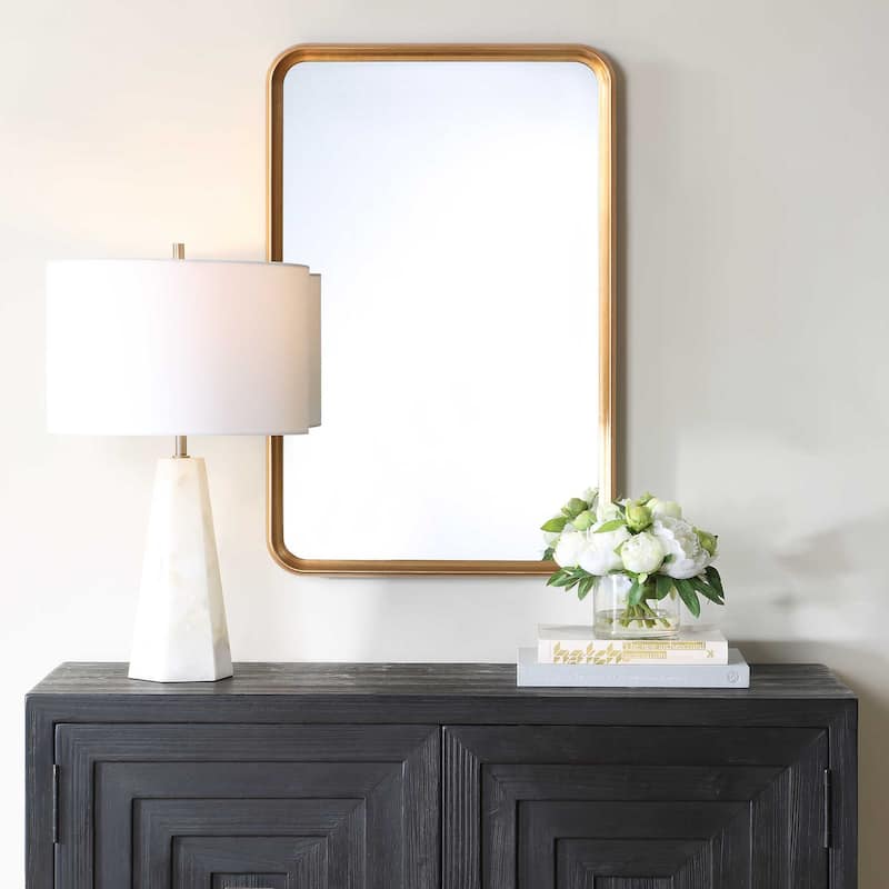 Copper Grove Champagne Gold Leaf Wood Wall Mirror