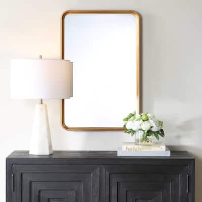 Copper Grove Champagne Gold Leaf Wood Wall Mirror