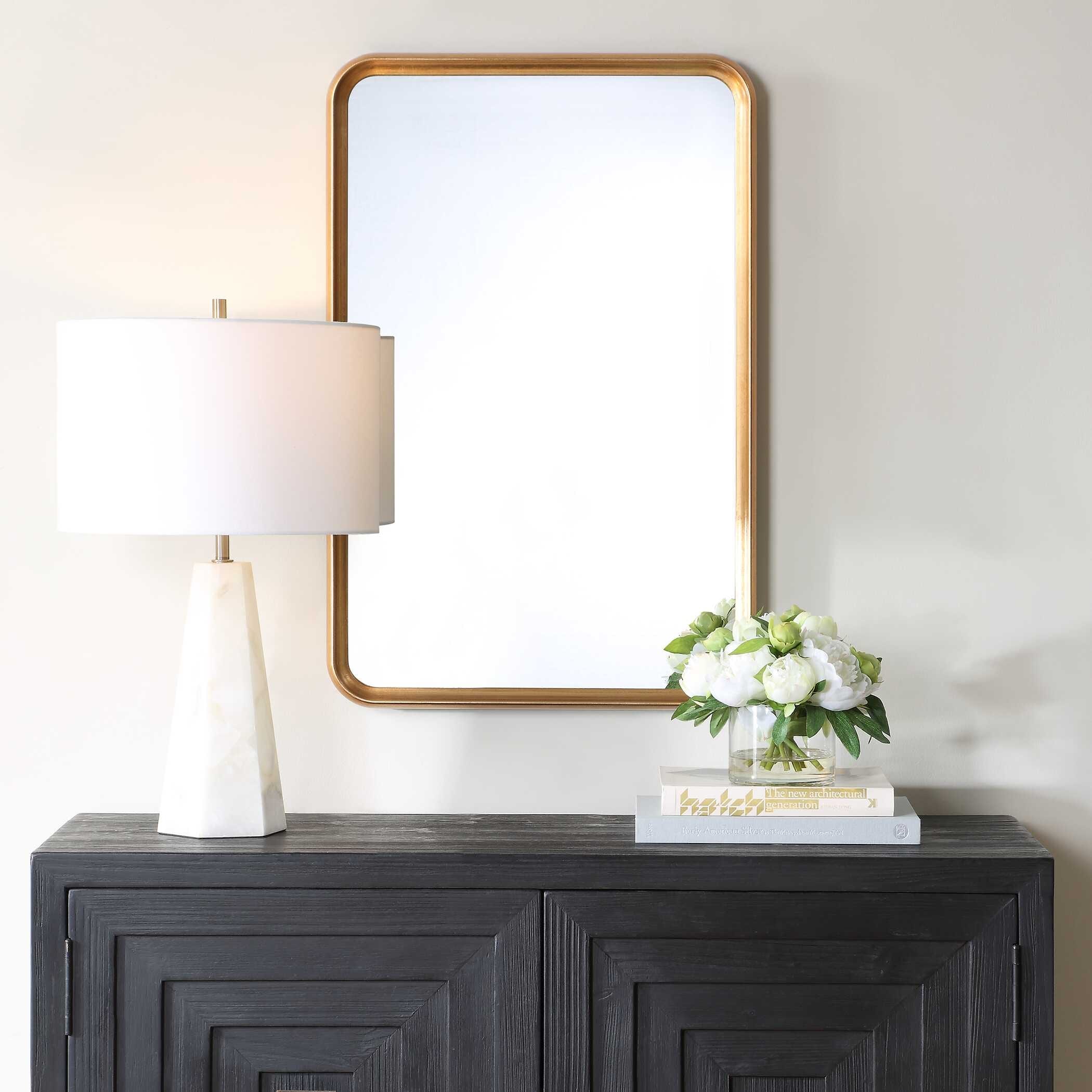 Copper Grove Champagne Gold Leaf Wood Wall Mirror
