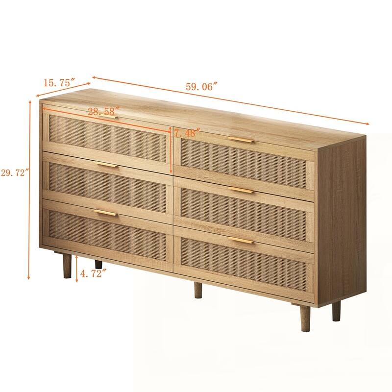6-Drawers Rattan Storage Cabinet