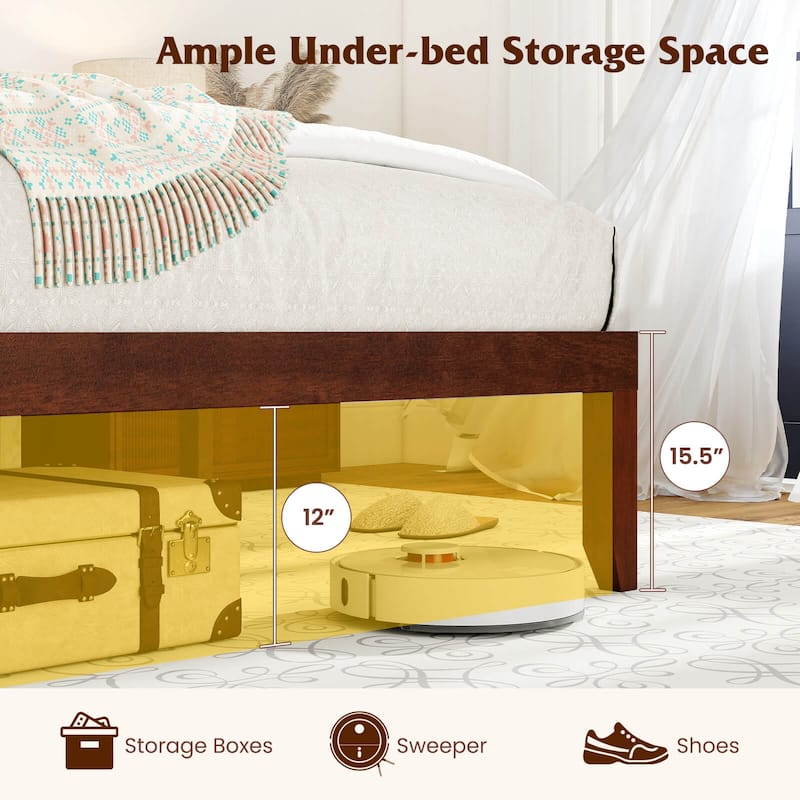Costway 15.5 Inch Twin/Full/Queen Size Bed Frame with Retro Headboard