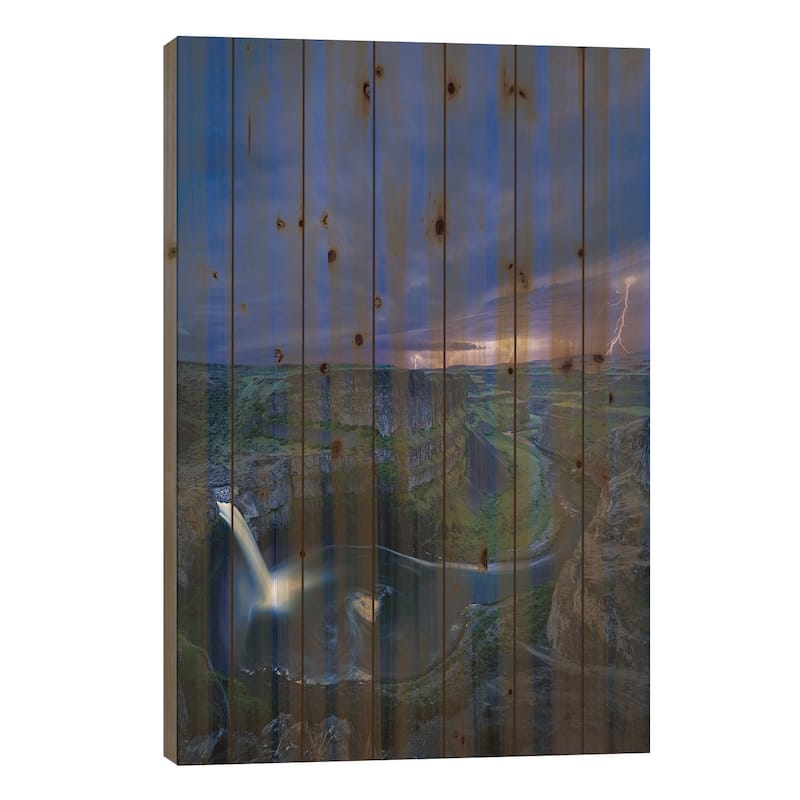 USA, Washington State. Palouse Falls at dusk with an approaching lightning storm Print On Wood by Gary Luhm - Multi-Color - 40x26x1.5