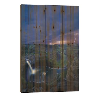 USA, Washington State. Palouse Falls at dusk with an approaching lightning storm Print On Wood by Gary Luhm - Multi-Color