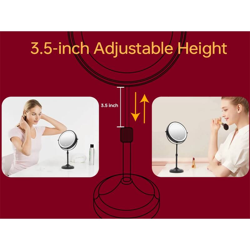 9" Lighted Makeup Double Sided 1X/10 Magnification Mirror, 3 Lighting