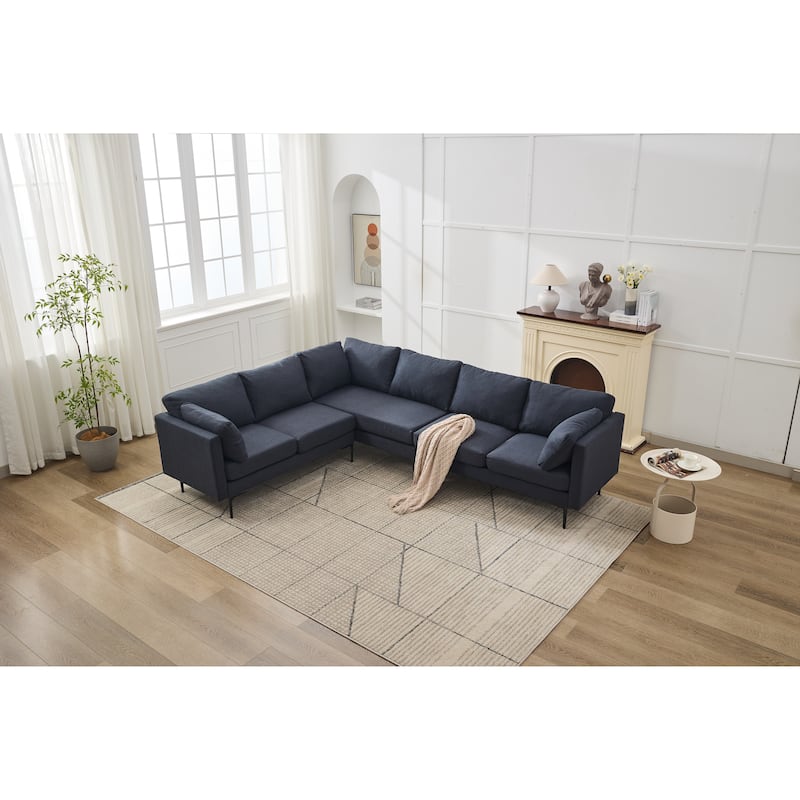 L Shaped Oversized Sectional Sofa, Convertible 6-Seat Corner Sofa with 2 Pillows, Linen Upholstered Sofa with Metal Legs