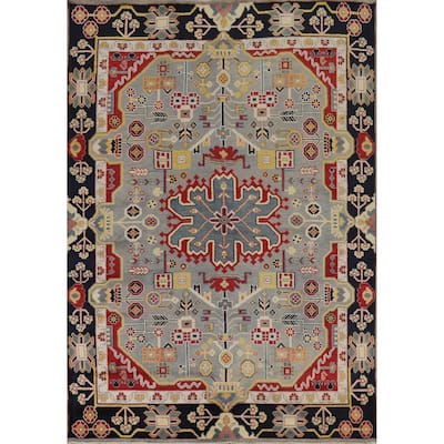Gray Geometric Kazak Oriental Area Rug Hand-Knotted Wool Carpet - 8'1"x 10'0"