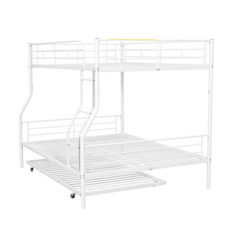 Full XL Over Queen Metal Bunk Bed with Trundle, White