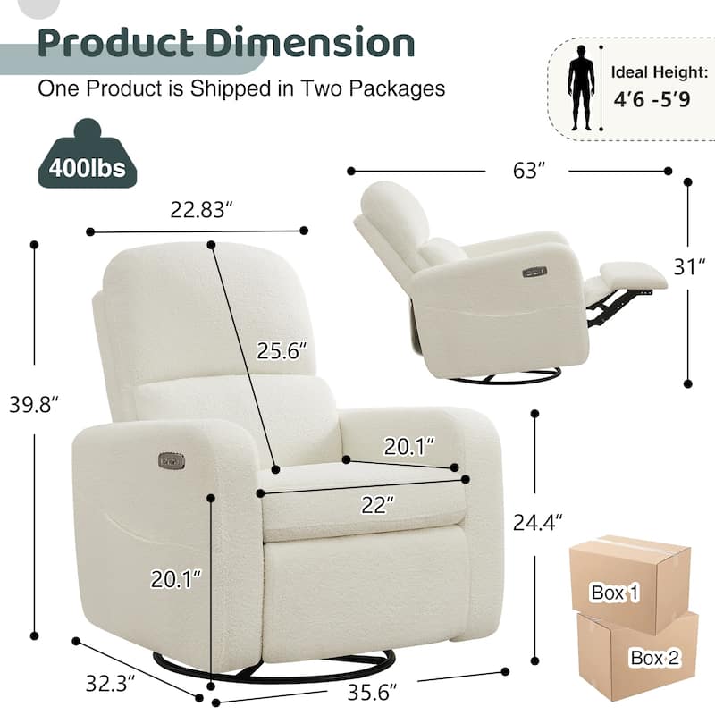 Swivel Power Recliner Chair Teddy Nursery Glider Rocking Recliner Set of 2