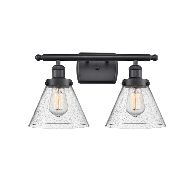Innovations Lighting Large Cone 2 Light 16" Wide Vanity Light - Matte Black / Seedy