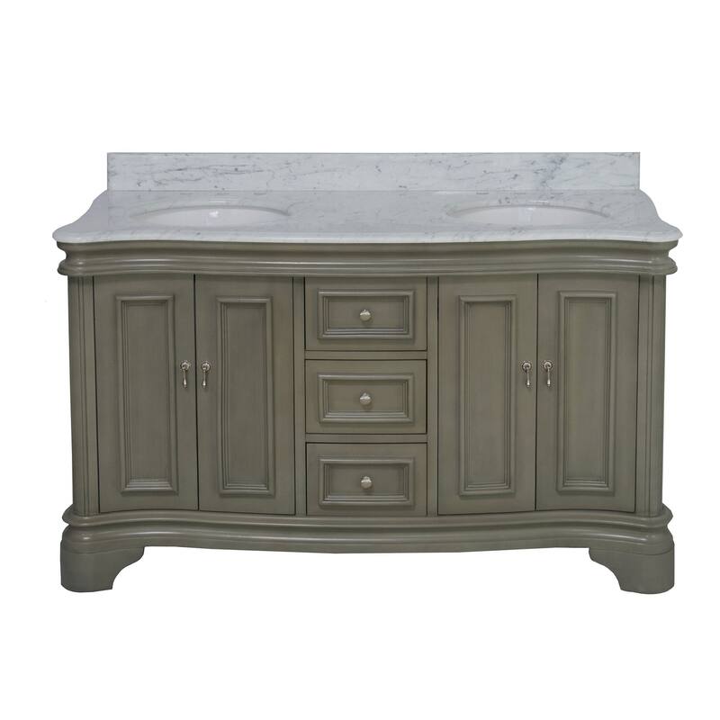 KitchenBathCollection Katherine 60" Double Bathroom Vanity with Carrara Marble Top