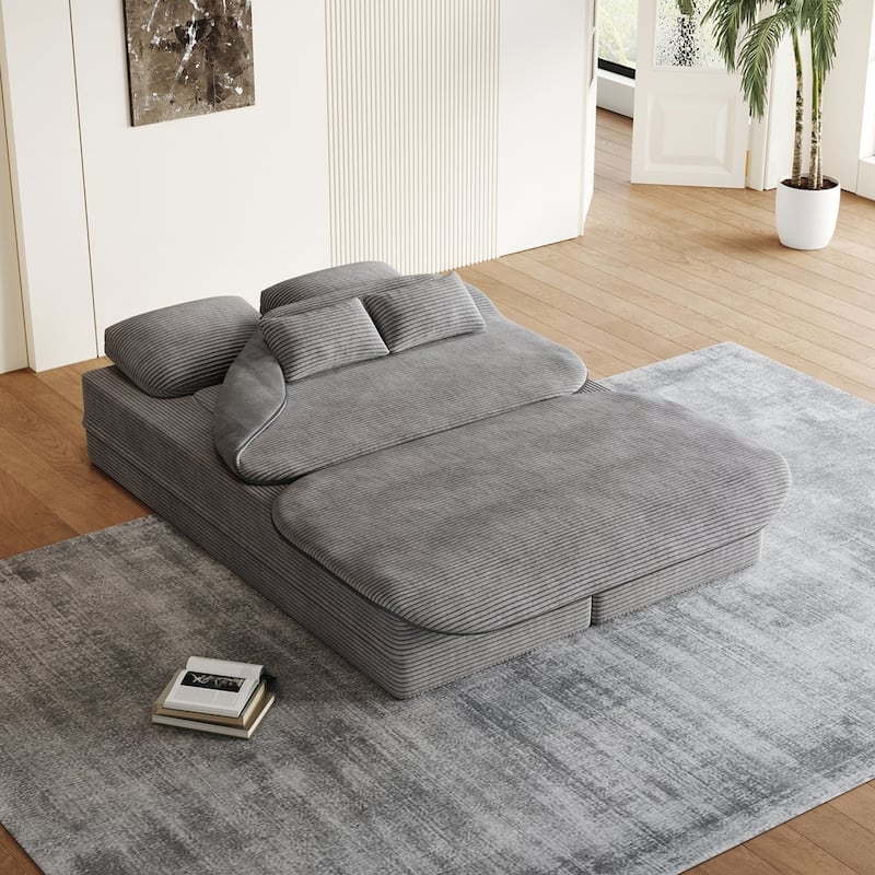 Folding Mattress Sofa with Fixed Shape Frame Convertible Sleeper Foam Sofa Bed with Blanket