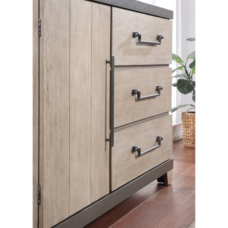 Roundhill Furniture Arbela Wood 3-Drawer Combo Dresser with Mirror, Weathered Oak Finish