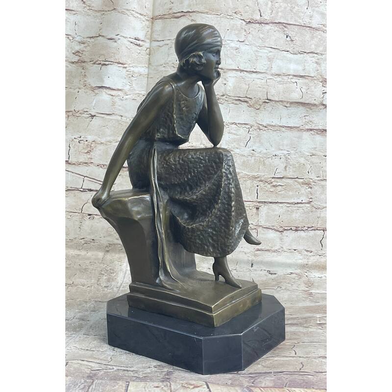Art Deco Flapper Girl Fashion Model Bronze Metal Statue Sculpture Figurative Art