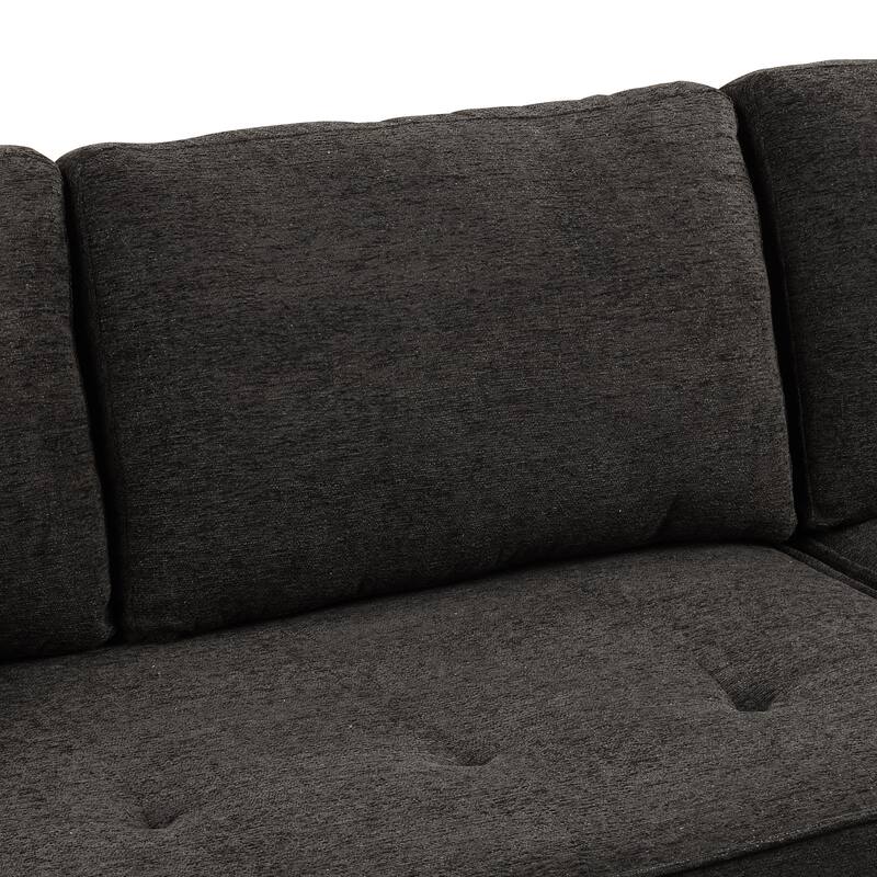 104" Modern L-Shape 3 Seat Reversible Sectional Couch, Pull Out Sleeper Sofa with Storage Chaise and 2 Stools