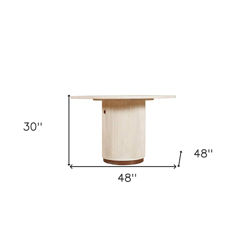 HomeRoots 48" White Solid Wood Pedestal Base Round Top Dining Table - 48.00 in. x 30.00 in. x 48.00 in.
