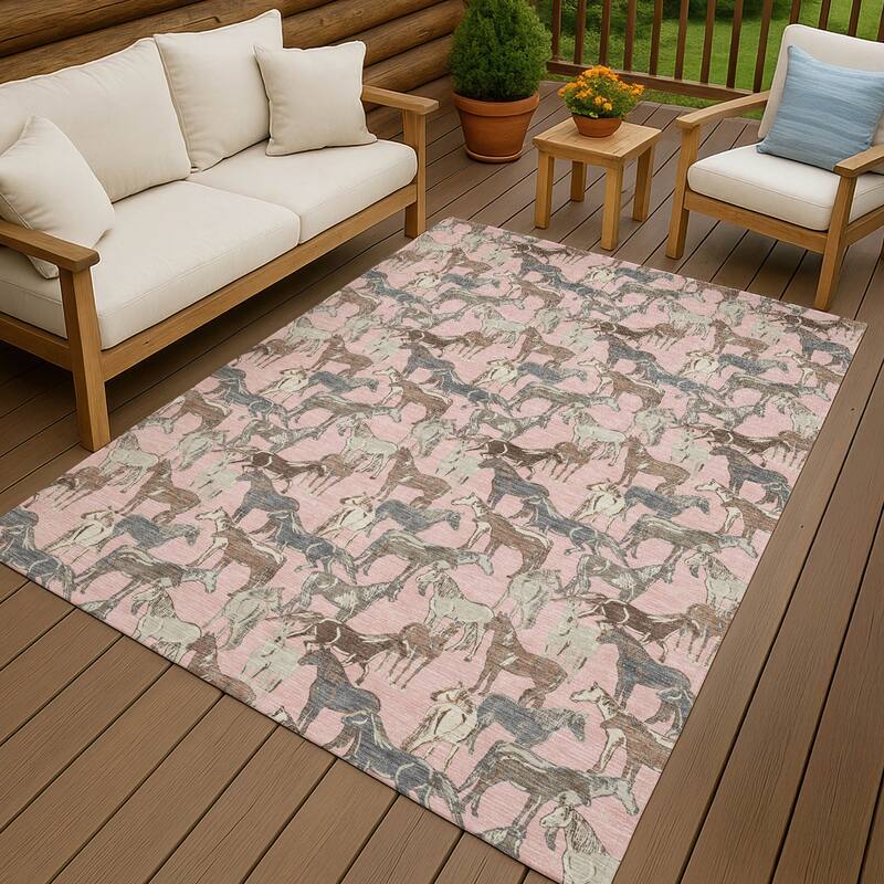 Machine Washable Indoor/ Outdoor Horse Herd Chantille Rug