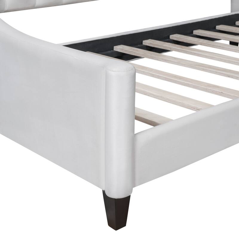 Tufted Button Twin Daybed in Beige - Modern Upholstered Sofa Bed with Wooden Slats