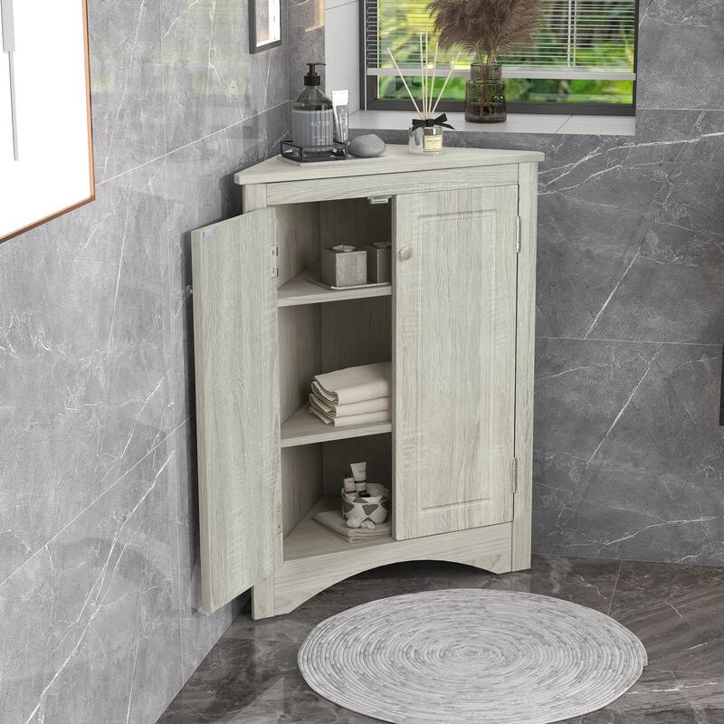 GDFStudio - Triangle Corner Storage Cabinet with Adjustable Shelves, Freestanding Floor Cabinet