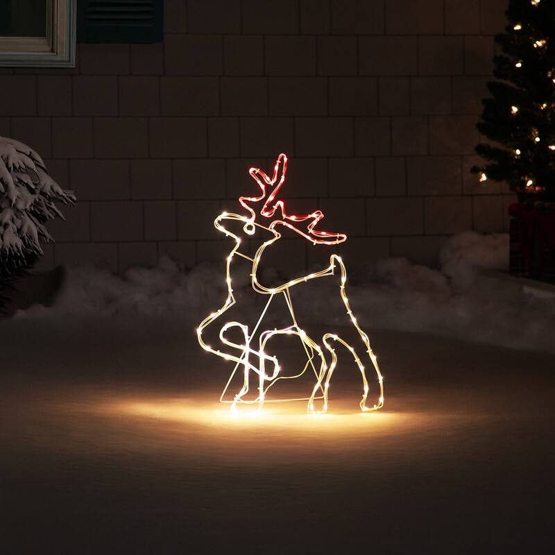 24" Lighted Standing Reindeer Silhouette Outdoor Christmas Decoration - White