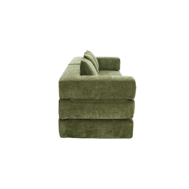 Queen Foldable Sofa Bed, 6-in-1 Convertible Sleeper Sofa with Mattress, Chaise Lounge Loveseat with Removable Cover