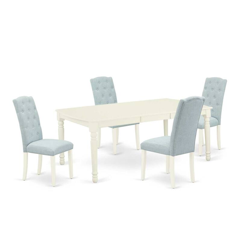 Hollywood Regency 5Pc Dining Set - Linen White Table & Baby Blue Chairs