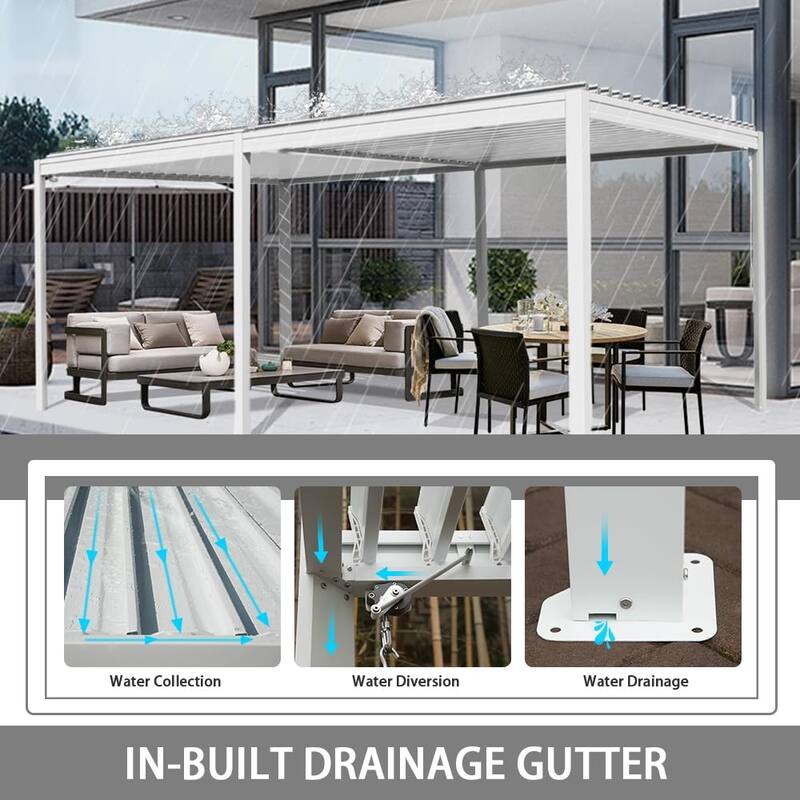 Louvered Pergola 10X20FT, Aluminum Pergola with Adjustable Roof