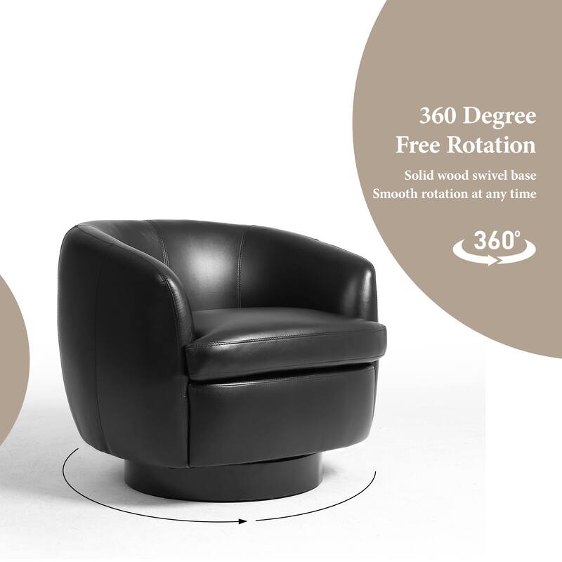 Low Back PU Leather Barrel Chair 360° Swivel Accent Chair for Living Room