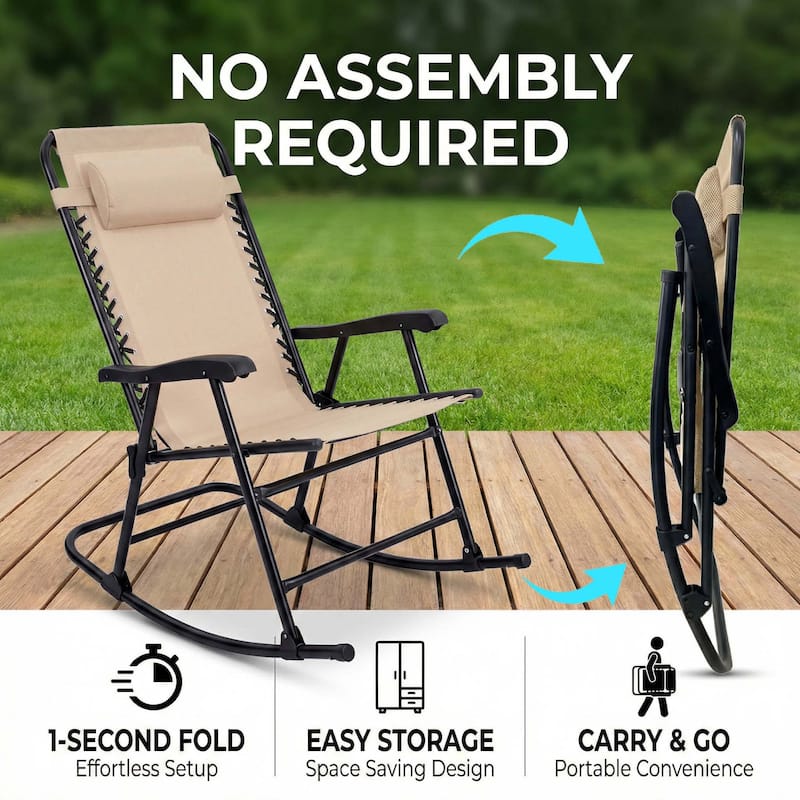 Patio Set of 2 Folding Leisure Rocking Chair Set, Durable Weather-Resistant Construction