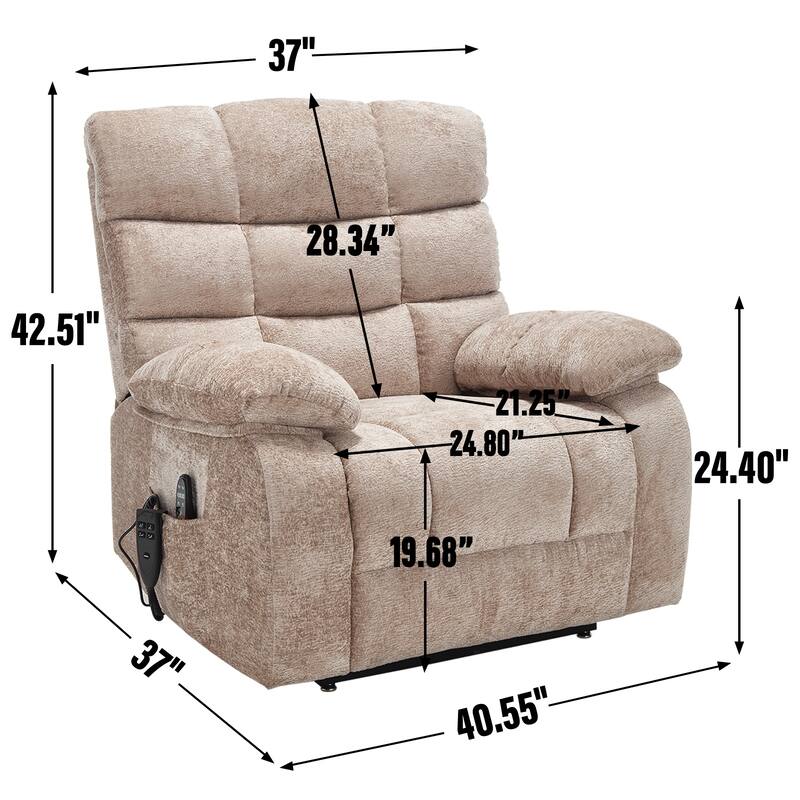 Chenille Power Lift Recliner Chair for Big and Tall with Massage, Heat, Dual Motors, and 180° Recline